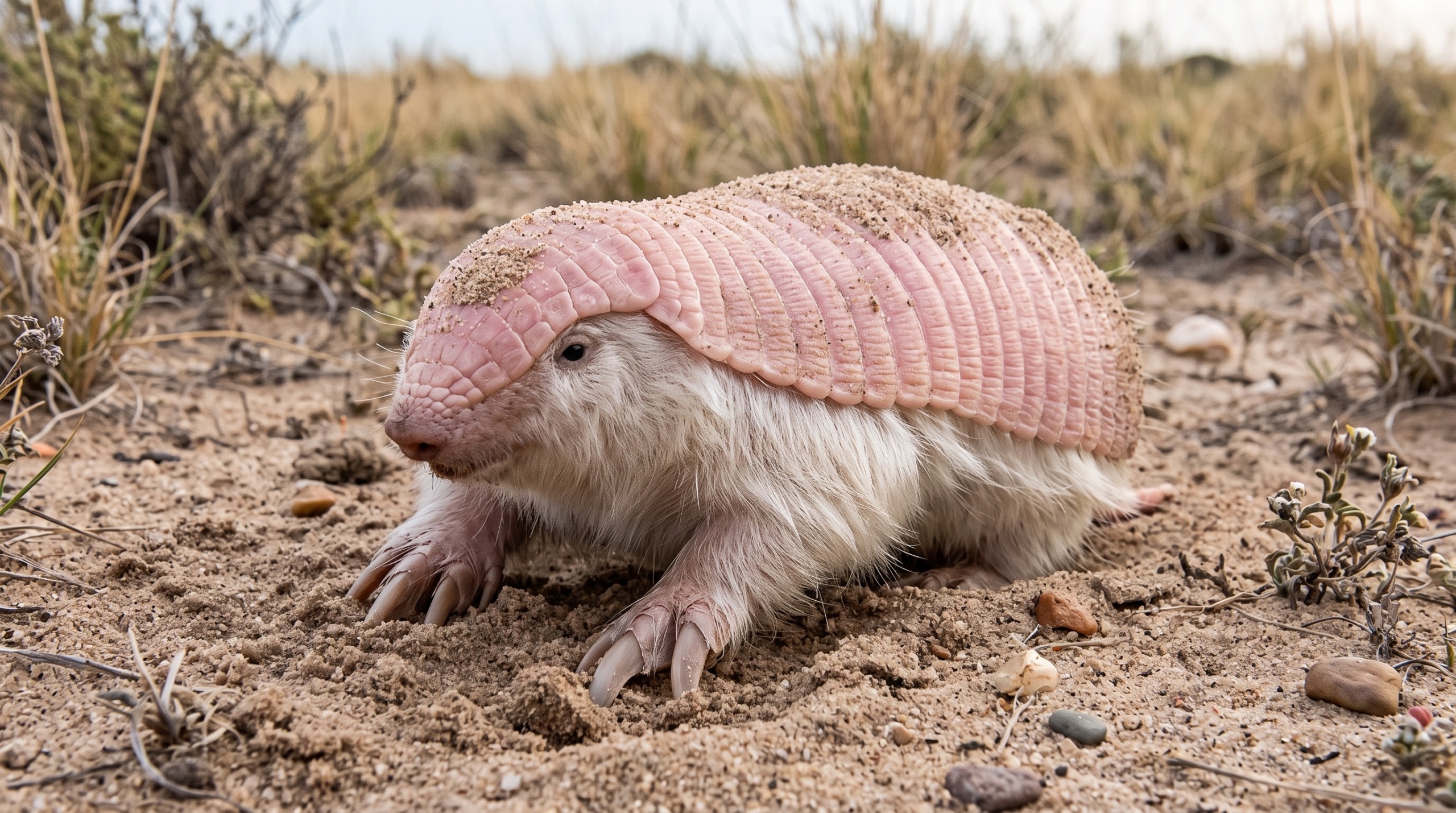 De gordelmol is met zijn roze schild en zachte, witte vacht een van de meest mysterieuze zoogdieren ter wereld.