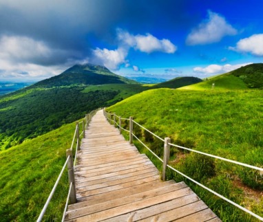 Puy de Dome mountain and Auvergne landscape during the morning