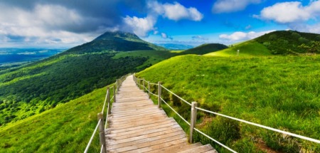 Puy de Dome mountain and Auvergne landscape during the morning