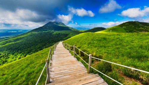 Puy de Dome mountain and Auvergne landscape during the morning