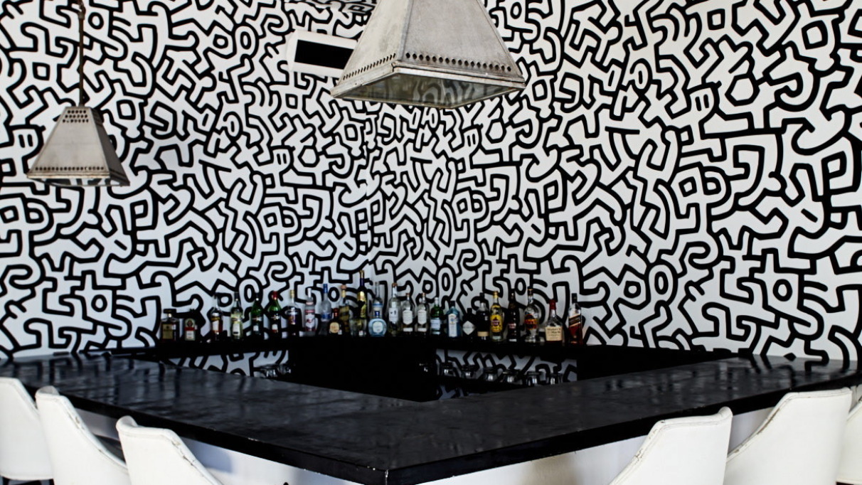 Keith Haring wallpaper in the bar @ Casa Malca