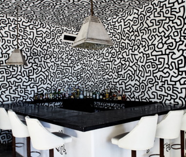 Keith Haring wallpaper in the bar @ Casa Malca