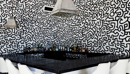 Keith Haring wallpaper in the bar @ Casa Malca