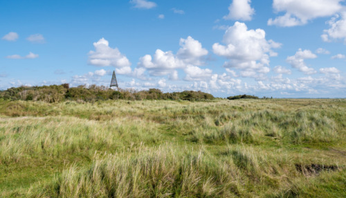 Beacon on Kobbeduin dunes of Frisian island Schiermonnikoog, Netherlands