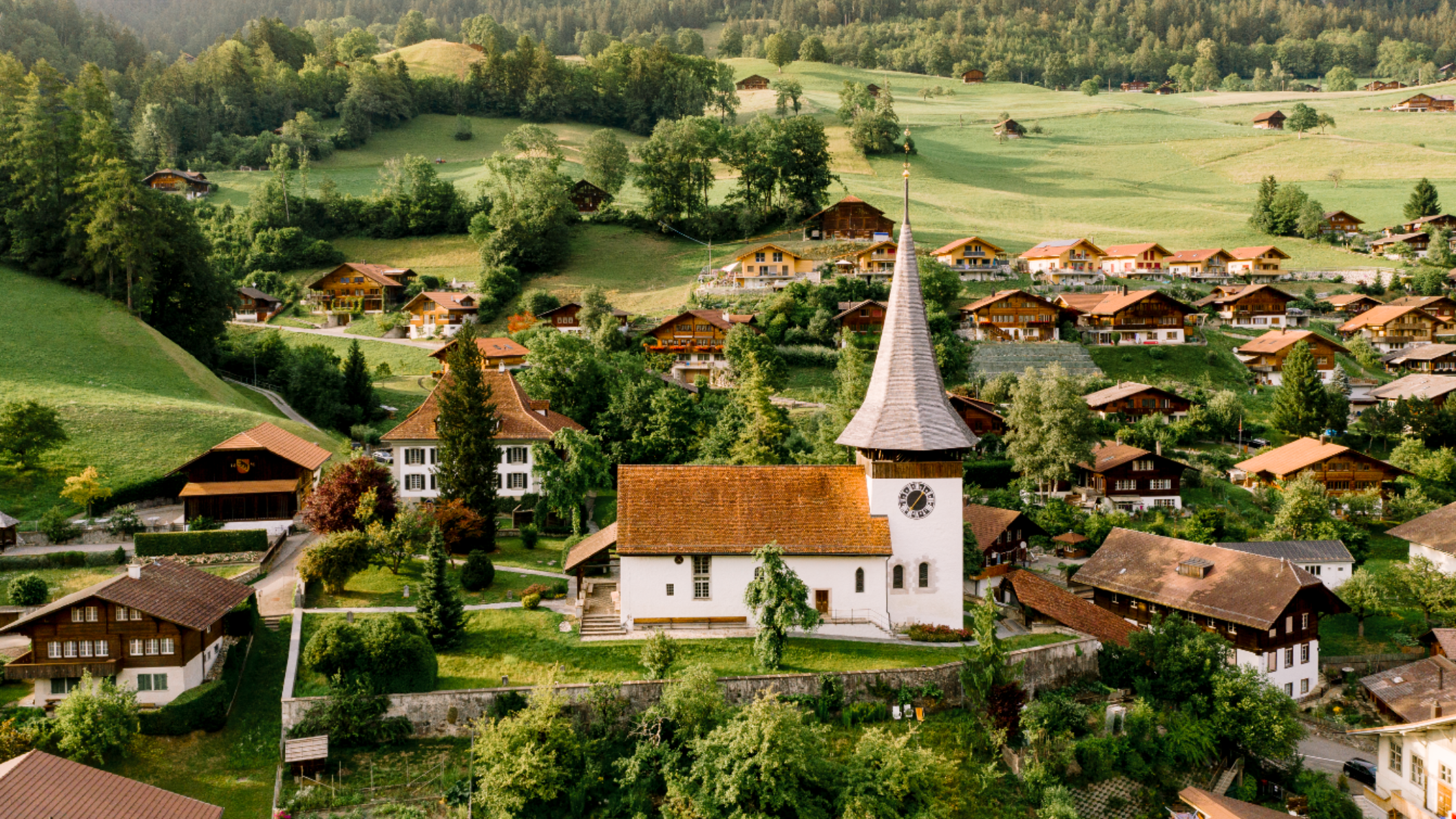 Erlenbach im Simmental, Church Aerial CREDIT Switzerland Tourism david&kathrin Photogtraphy and Film GmbH