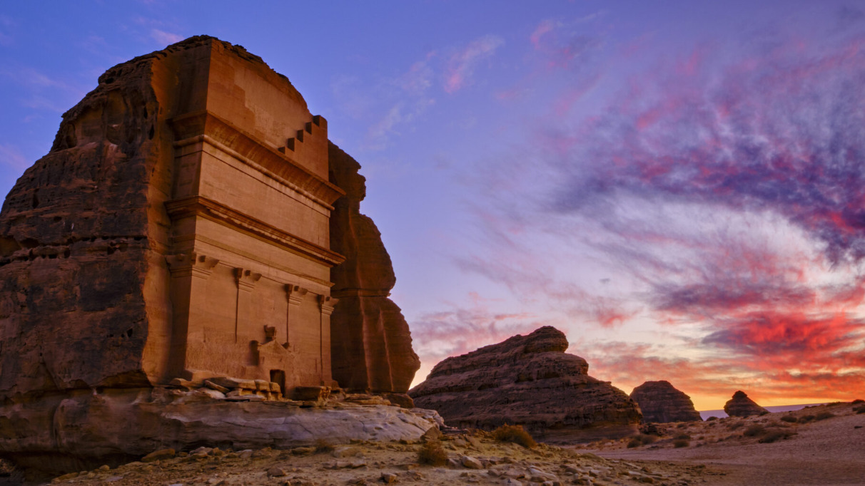 Saudi Arabia, Al Madinah Region, AlUla or Al Ula, Nabatean Tomb In Hegra (Madain Saleh) Archaeologic Site, Lihyan tomb or Qasr Al Farid