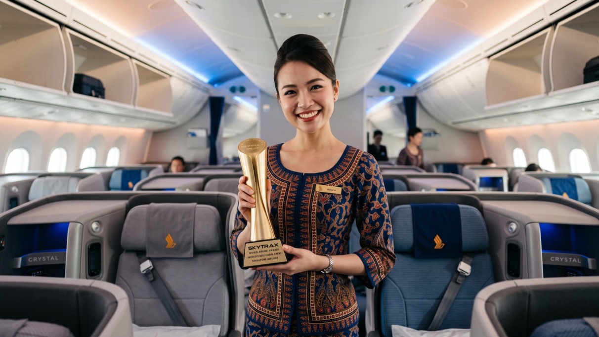 Stewardess van Singapore airlines houdt Skytrax award vast voor beste airline van 2026