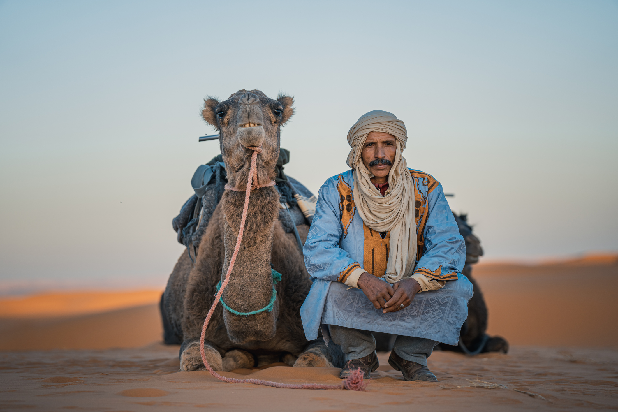 Met hun diepblauwe sluiers en eindeloze karavanen belichamen de Toeareg de ziel van de Sahara. Eeuwenlang trokken ze door het zand om zout, dadels en verhalen uit te wisselen, geleid door sterren die zij beter kennen dan wie ook. Een nacht bij het kampvuur, terwijl de wind langs de zandduinen huilt, laat je ervaren hoe kwetsbaar én veerkrachtig woestijnleven is.