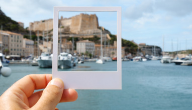 Port van Bonifacio, Corsica, door een polaroid gezien