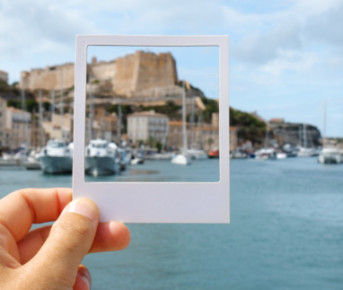 Port van Bonifacio, Corsica, door een polaroid gezien