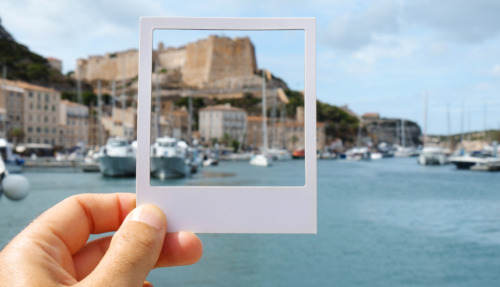 Port van Bonifacio, Corsica, door een polaroid gezien