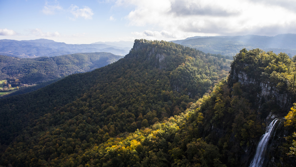 Autumn in Salt De Coromina waterfall, La Garrotxa, Spain