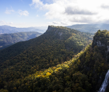 Autumn in Salt De Coromina waterfall, La Garrotxa, Spain