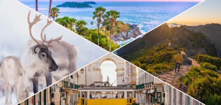 Compilatiebeeld van de goedkoopste bestemmingen om in 2025 volgens skyscanner naartoe te vliegen