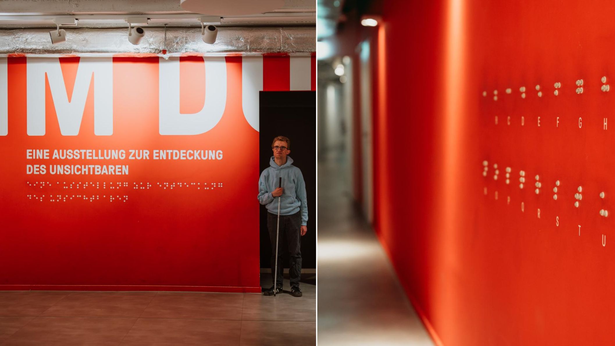 Bezoeker bij interactieve tentoonstelling in het Dialog Museum in Frankfurt.