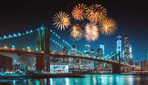 Oud en nieuw vuurwerk boven New York, Verenigde Staten