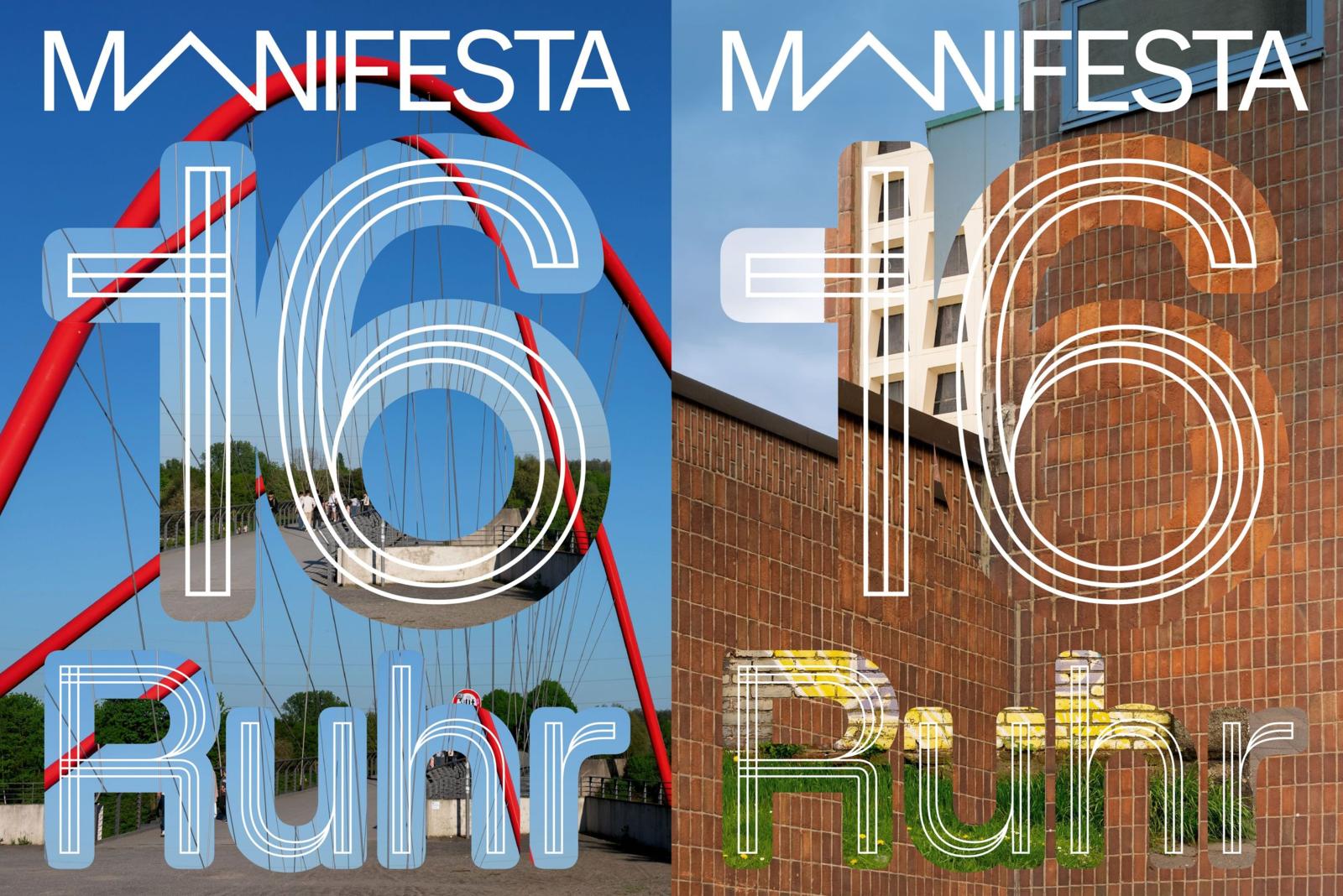 Promobeeld van Manifesta 16 Ruhr met iconische locaties in het Ruhrgebied