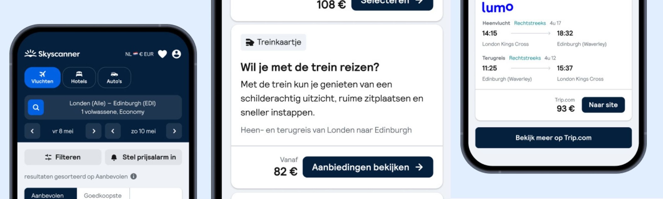 Treinreizen vergelijken met Skyscanner