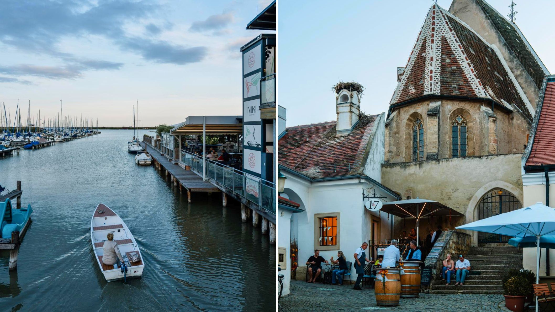 Op zomeravonden is het gedaan met de rust. Dan stijgt boven de terrassen in het wijnstadje Rust het geluid van stemmen, vioolmuziek en gerinkel van glazen op, terwijl de zon in het Neusiedlermeer verdrinkt. 