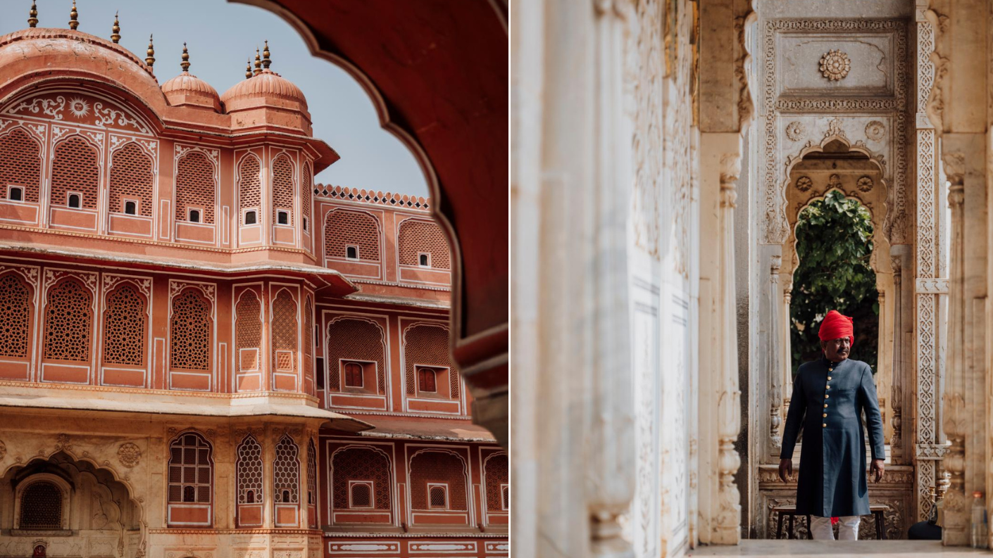 Traditionele Rajput-architectuur en paleisgang in Jaipur, Rajasthan in India