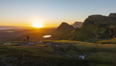 Man bij Quiraing op Isle of Skye, Schotland