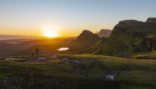 Man bij Quiraing op Isle of Skye, Schotland