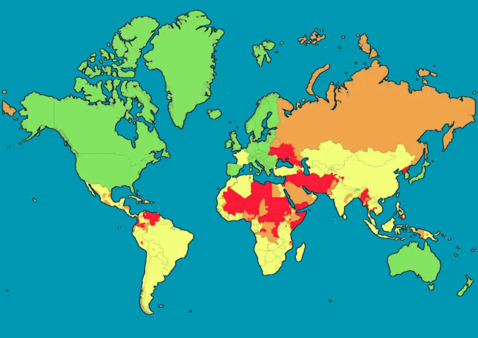Het Ministerie van Buitenlandse zaken bepaalt welke landen wel of niet veilig zijn om te bereizen middels kleurcodes