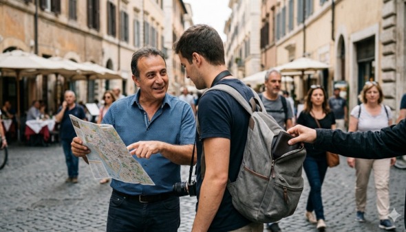 Toerist in Italië wordt gezakkenrold terwijl een man met een kaart hem afleidt