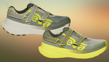 Grijze Teva Aventrail-wandelschoenen met klittenbandsluiting en gele accenten
