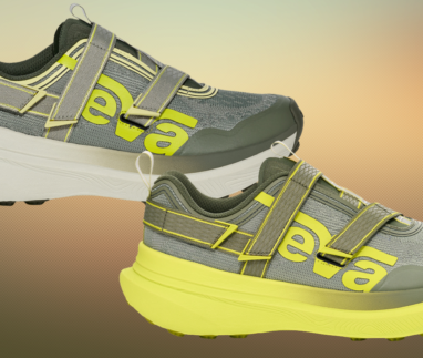 Grijze Teva Aventrail-wandelschoenen met klittenbandsluiting en gele accenten