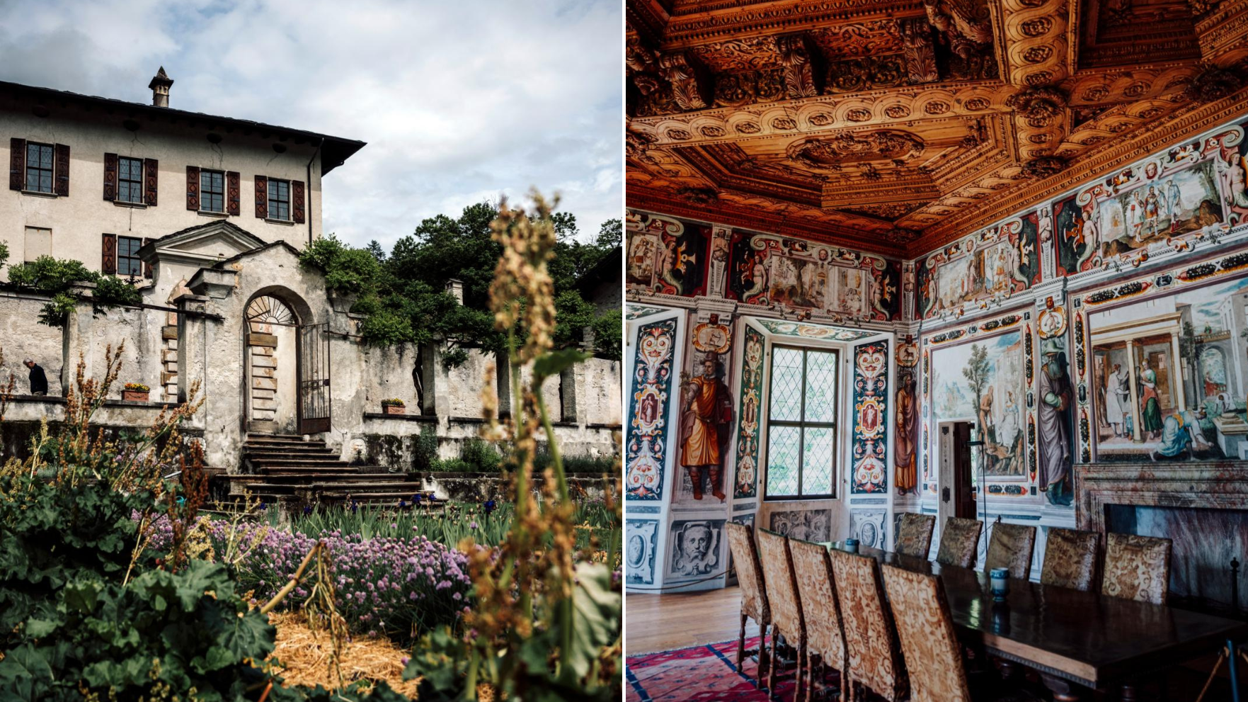 Palazzo Vertemate Franchi in Piuro met renaissancetuin en rijk gedecoreerde historische zaal in Valchiavenna
