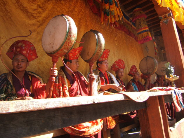 Muzikanten bij Wangdue Tsechu