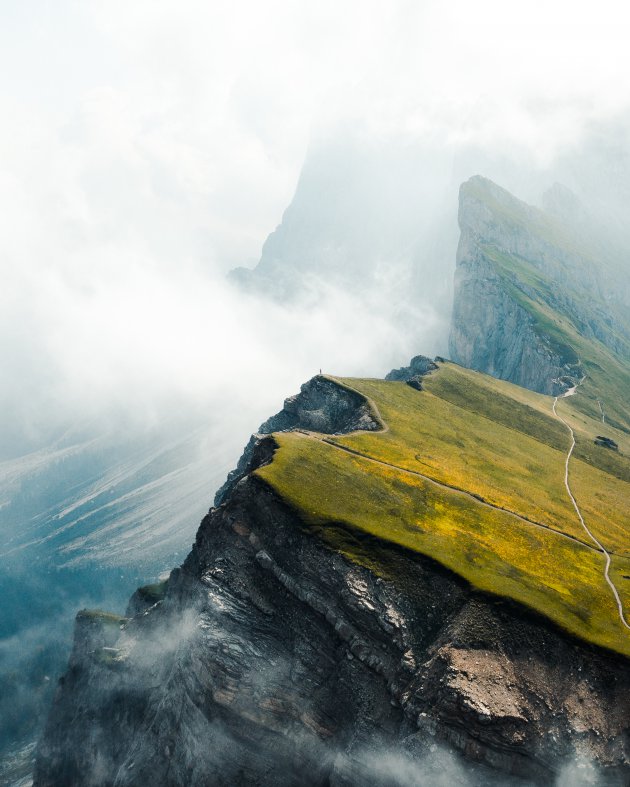 Seceda op 2500m, één van de meest indrukwekkendste bergtoppen van de Dolomieten.