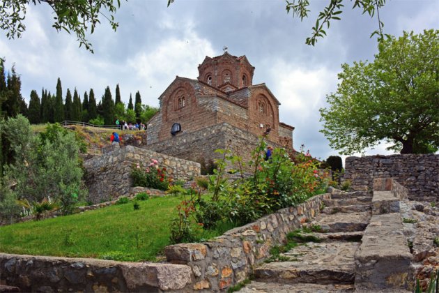 De kerk van John in Kaneo in Ohrid in Macedonië.