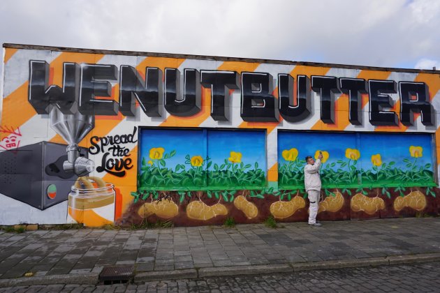 vrolijke straatkunst in stad Groningen