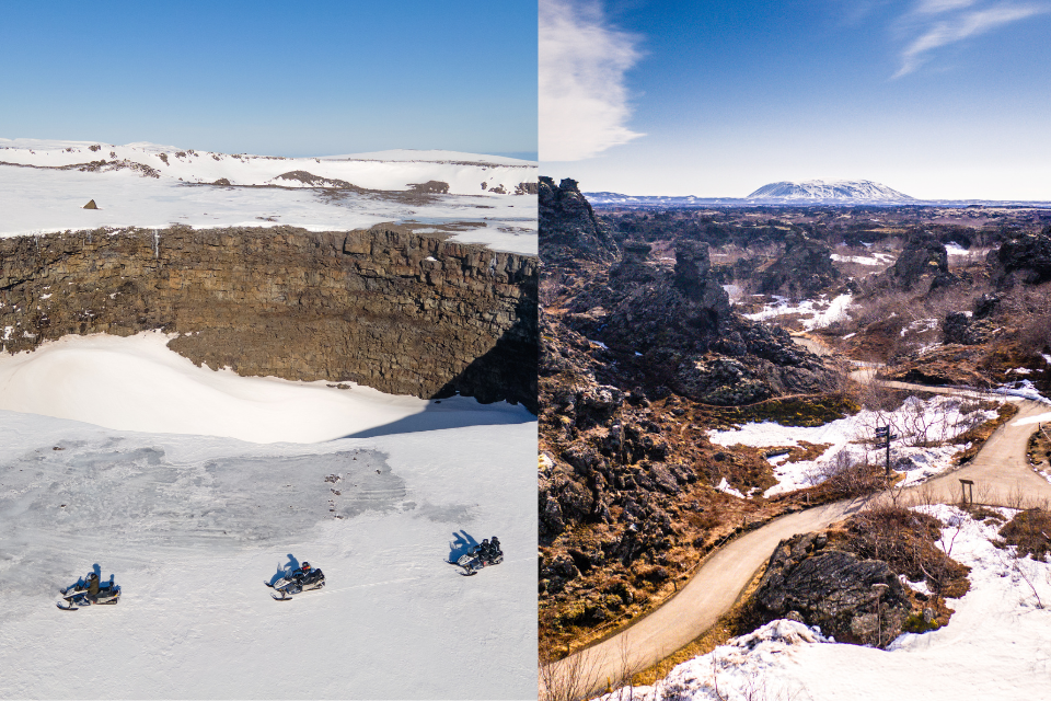 Scheur met je sneeuwscooter langs de aardkloven of rijd over de kronkelende kustwegen. Foto Voigt Travel