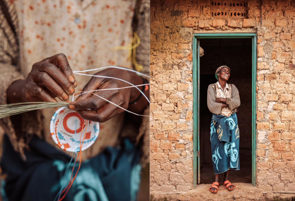 Deze lach vat de dorpstour in Mikozi mooi samen. Lokale vrouwen laten vol trots hun vlechtwerk zien. Foto's Cuno de Bruin en Sjoerd Bracké 