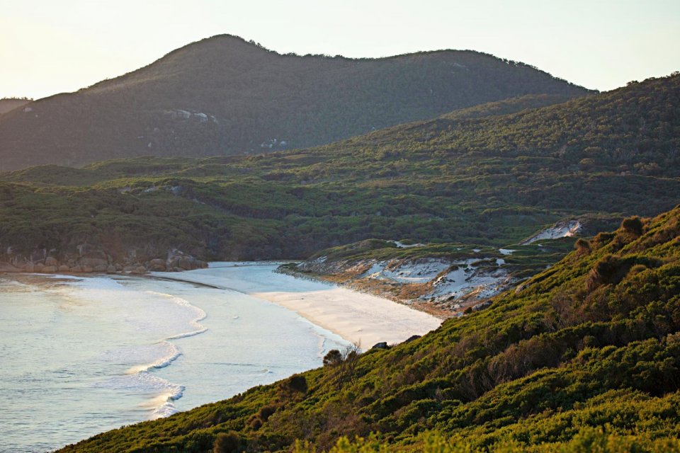 Squeaky Beach in Wilsons Promontory National Park, Australië. Foto's Getty Images