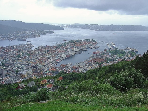 Uitzicht op de gezellige stad Bergen 