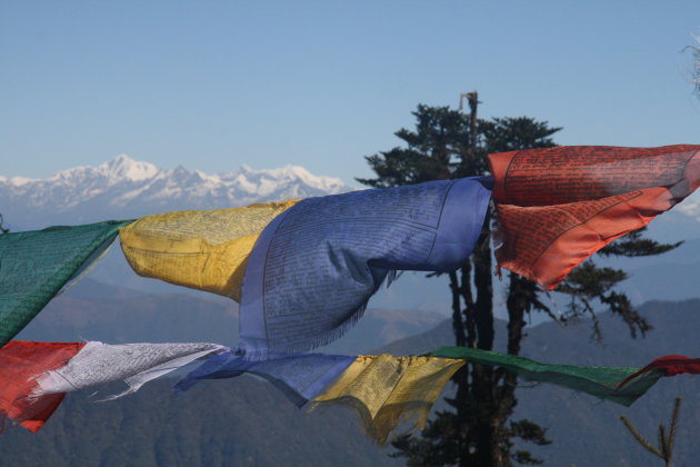 gebedsvlaggen met uitzicht op himalaya