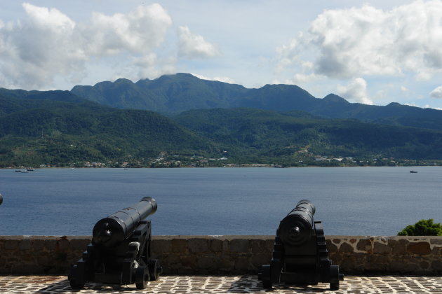 Kanonnen gericht op de baai