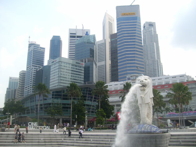 Merlion en zakendistrict Singapore