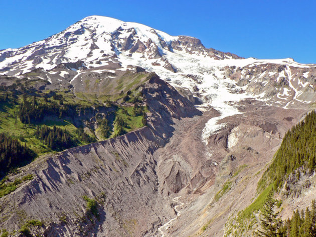 Mount Rainier: de verwoestende werking van een gletsjer