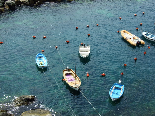 Bootjes in haven van een van de vijf dorpjes van 'cinque terra'