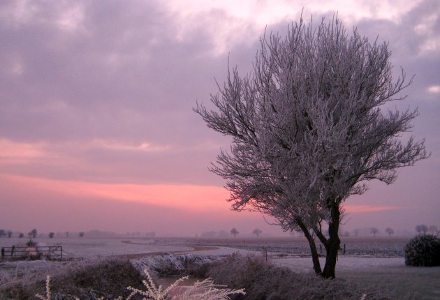 koude zonsondergang in Noord Nederland