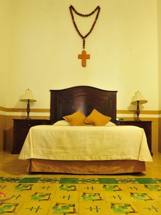 Slaapkamer in hotel Castelmar, Campeche