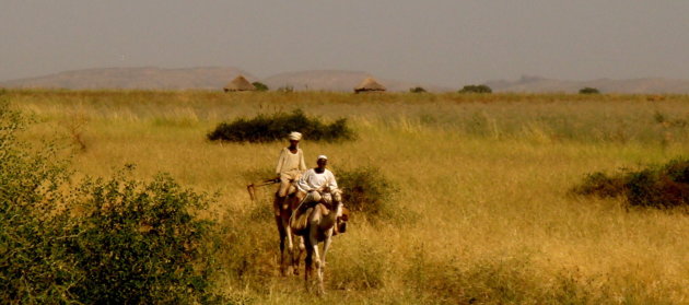 Herders op kamelen bij Gedaref