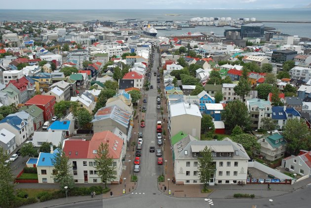 Uitzicht over Reykjavik vanuit toren Hallgrimskirkja