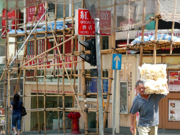 Bamboe bouwsteigers in Hongkong