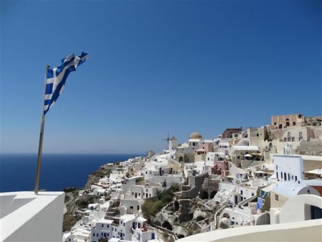 Griekse vlag over Oia